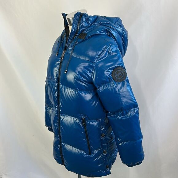 Michael Kors Blue Puffer With Hood Crop Jacket - Picture 4 of 7